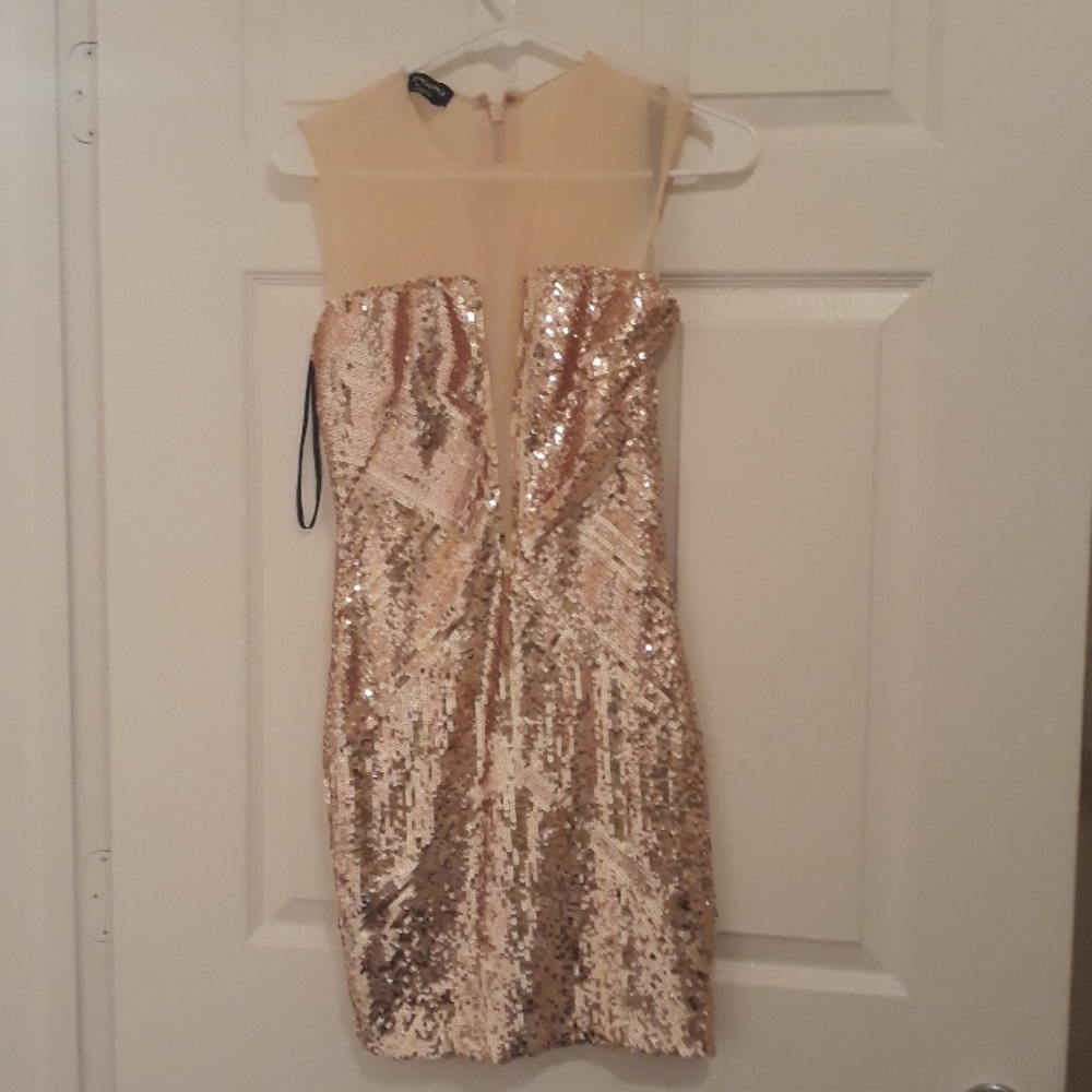 Bebe sequin two- tone gold mini dress